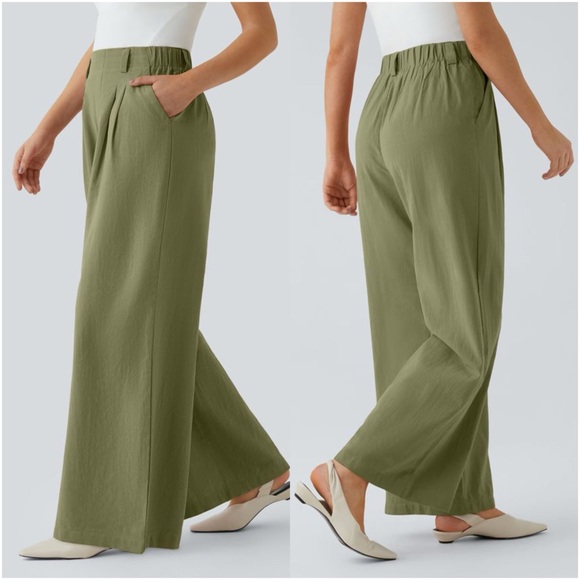 HALARA Pants - NWT Halara High Waisted Wide Leg Flowy Palazzo Casual Linen-Feel Pants